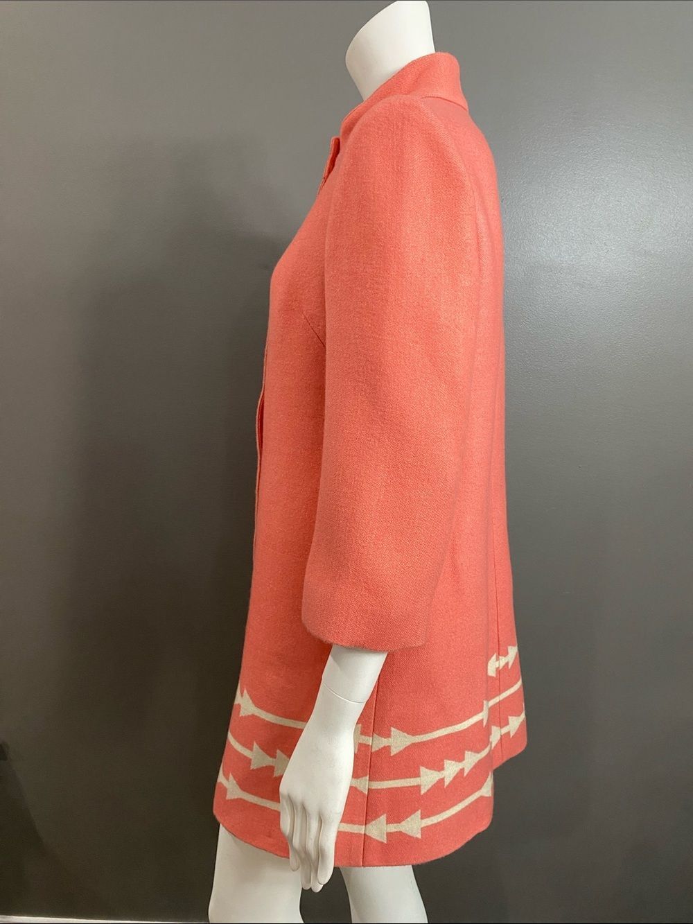 Lauren Moffatt Eastward Dress Coat Coral Arrow-Trim Wool Size M - Picture 8 of 15